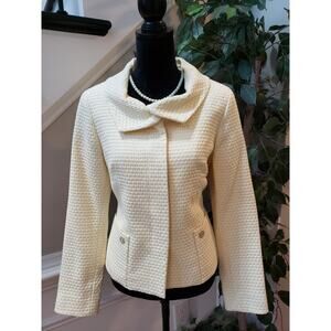 Doncaster Pretty Jacket Womens Large Yellow White Lined Long Sleeve Button Front